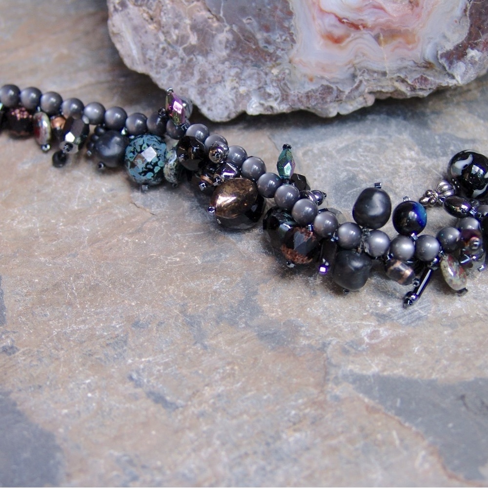 Black Bead Cluster Bracelet by Sandy Robinson Jewelry Size. 8 1/4